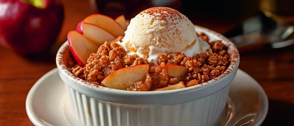 Applecrumble schmeckt auch mit Vanilleeis